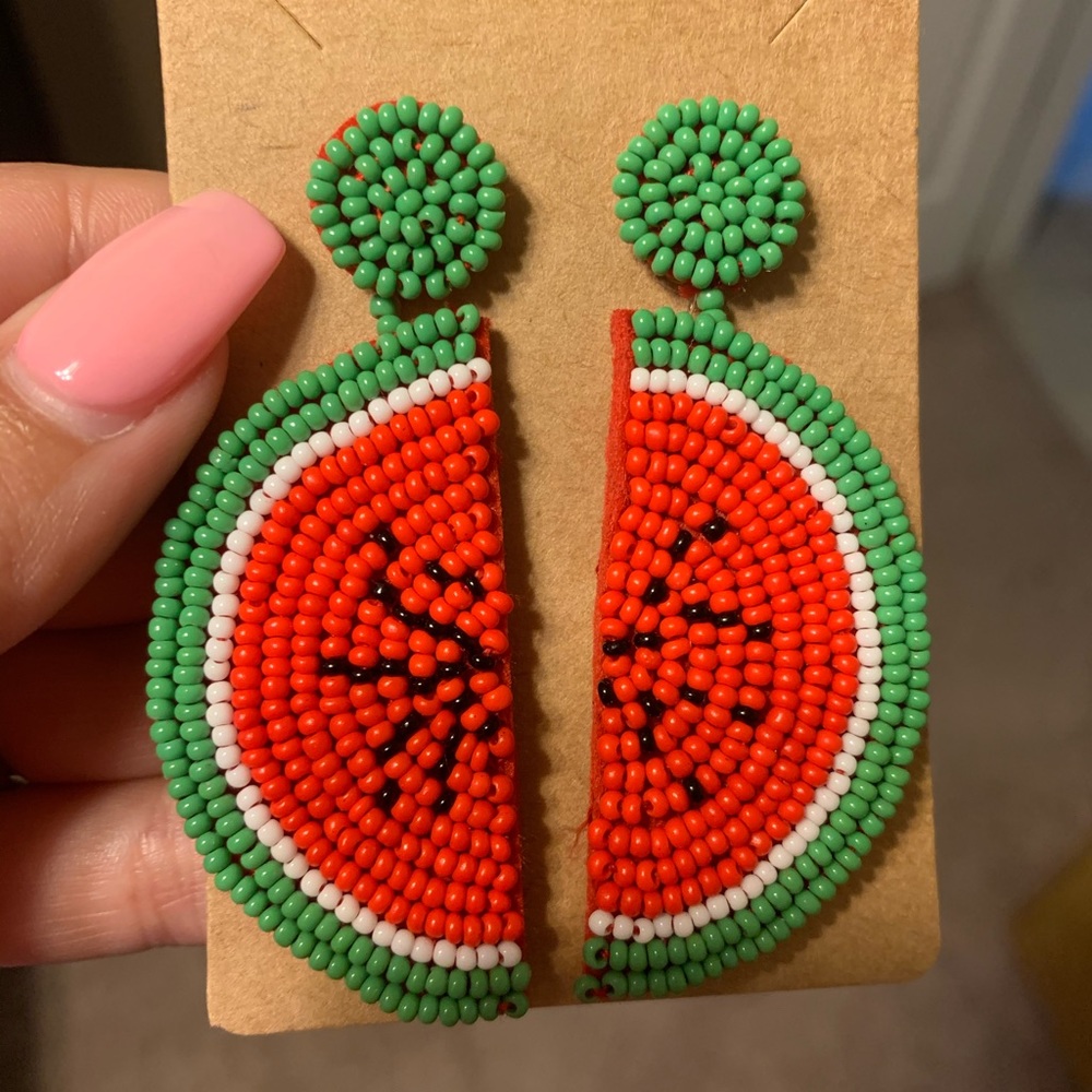 Handmade beaded watermelon boutique earrings